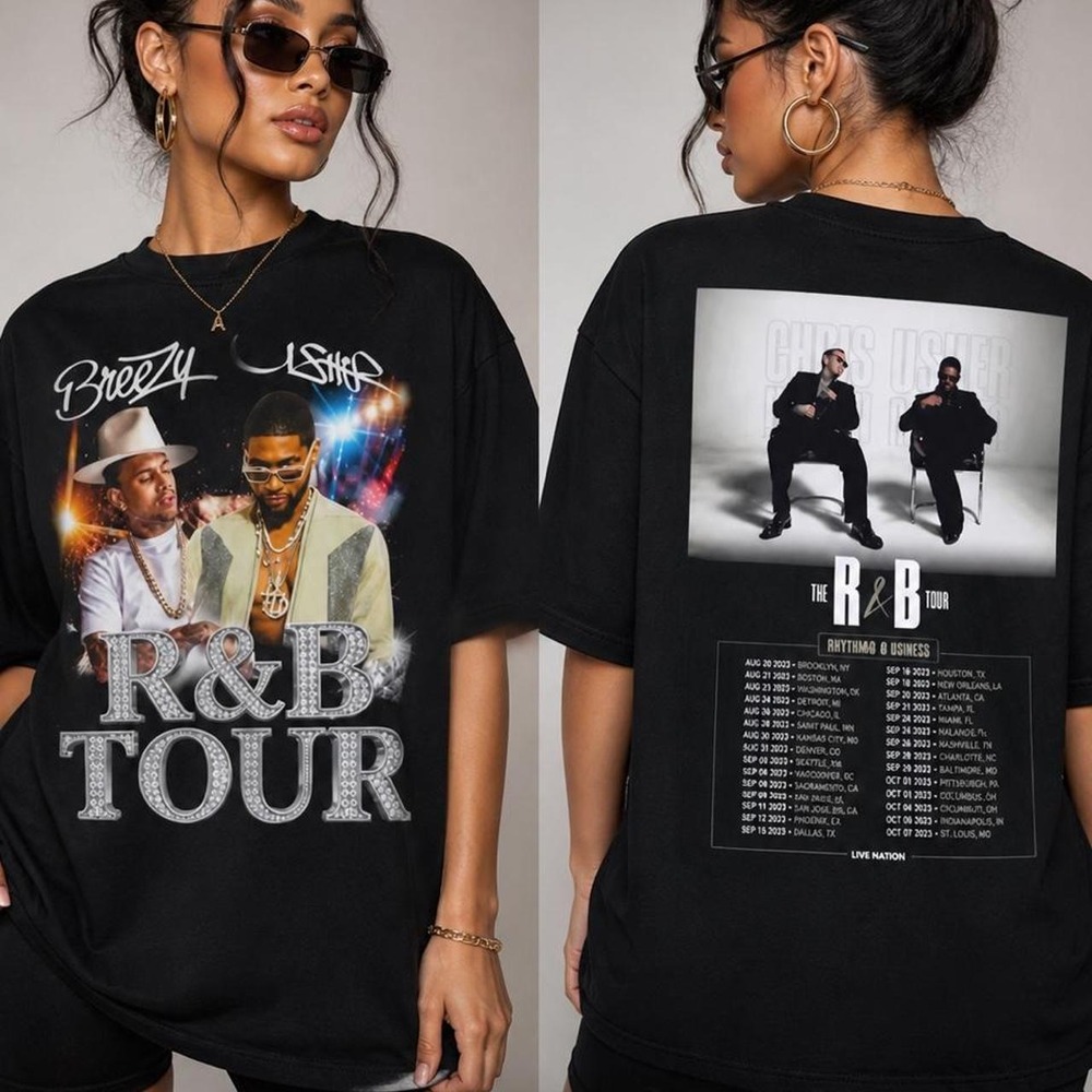 Chris Brown & Usher R&B Tour Graphic Tee Oversized Black Concert Shirt Unisex